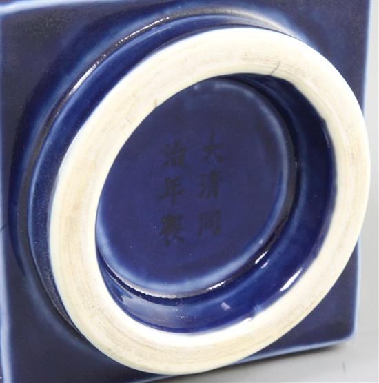 A Chinese blue glazed Cong vase, Tongzhi six character mark and probably of period (1862-74), height 24cm